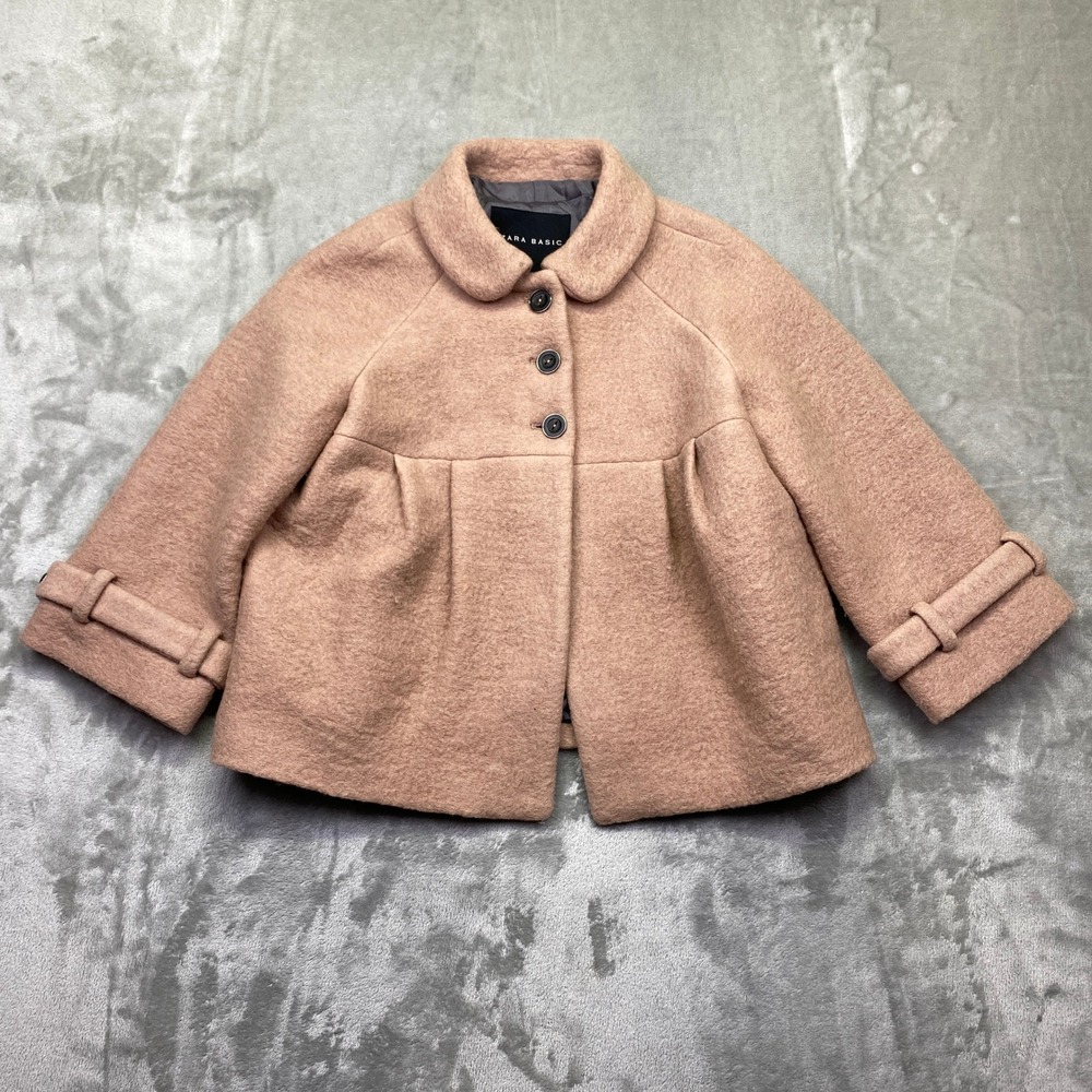 Zara Basic Pink Tweed‎ Cropped Jacket Baby Doll Style Women Wool Blend Sz L